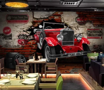 WELLYU 3D Vlastní velikost Retro vintage auto rozbité zdi restaurace restaurace pozadí zeď