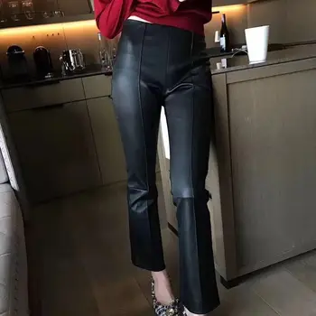 Nejvíce módní tmavě červená barva pu kožené moto Kalhoty ženské Kotník délka střední pasu malé erupce kožené kalhoty wq742 dropship