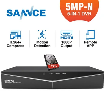 SANNCE 5MP-N 8CH HD Video Surveillance DVR 5V1 H. 264+ Digitální Záznamník Detekce Pohybu Pro 2MP 3MP 5MP IP CCTV Kamery