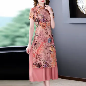 2023 nové vietnamu aodai cheongsam letní dámské zlepšily čínské qipao šaty šifon vintage květinové elegantní party šaty a86