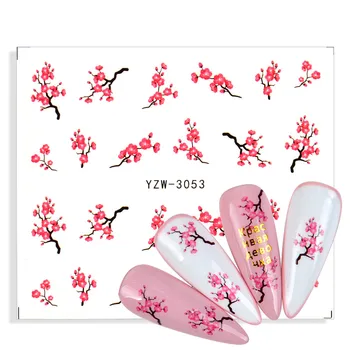Jarní Sakura Vodní Převod Hřebík Nálepky Růžové Třešňové Květy Obtisky Květiny, List, Větve Letní Nehty Umění Dekorace Jezdců