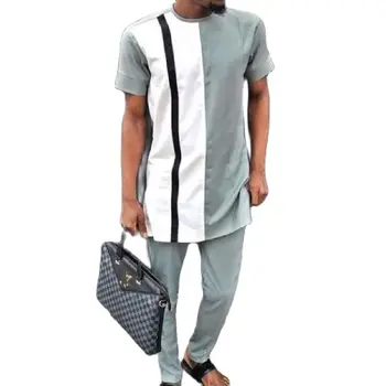 Africké Módní Muži Sady Krátký Rukáv Patchwork Topy+Dlouhé Kalhoty Vlastní Dashiki Vyhovuje Nigerijská Strana Opotřebení