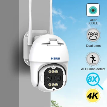KERUI 8MP Venkovní IP Kamera CCTV WI-fi Bezpečnostní Kamera 8X Digitální Zoom P2P Audio Vodotěsné Kamery Práce Icsee Aplikace