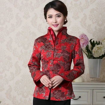 Středního věku a starší Čínské bunda Tang oblek bunda dámská s dlouhým rukávem Čínské cheongsam topy Hanfu matka oblečení ženy