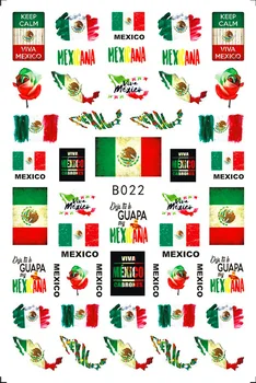 Mexiko nai lsticker vlajky motýl, květiny, klobouk mapa tisk 3D manikúra příslušenství samolepící jezdce nehty obtisk XF015