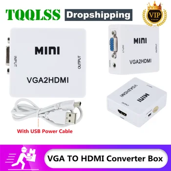 TQQLSS Přenosný Mini VGA na HDMI-kompatibilní Converter VGA2HDMI Video Box Audio Adaptér 1080P Pro Notebook PC HDTV Projektor TV