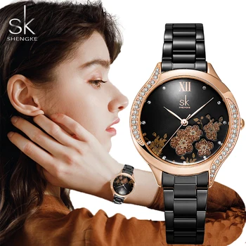 Shengke Módní Design Dámské Hodinky Originální Elegantní Ženy Quartz Náramkové hodinky Top Luxusní Diamond Dámy Clock Drop shipping