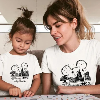 Disney Města Print Vintage Jednoduchý T-shirt 2022 Rodinnou Dovolenou Ženy Oblečení 90. let Harajuku Estetické Vrcholy Městské Ležérní Holčička Tričko