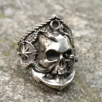 Vintage Punk Gothic Metal Kompas Skull Ring Pánské Rock Motorkářské Šperky