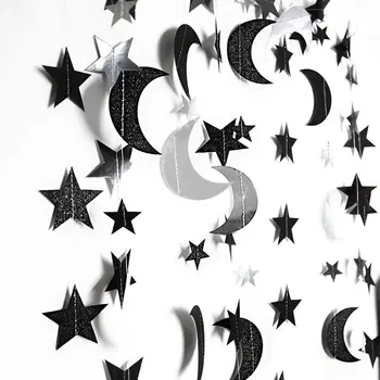 4Meter EID Mubarak Dekor Černá Pramene Star Dot Měsíc Strnad Garland Banner Zásoby Strany Halloween Party Doma Dekorace