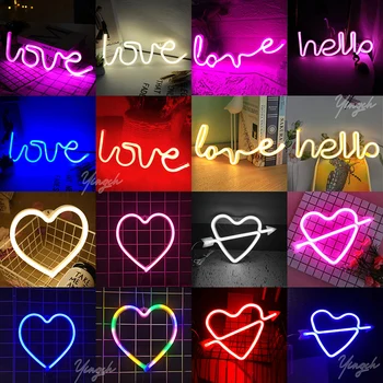 Dobrý den Srdce Láska Neon Sign LED Modelování Noční Lampa Zeď skladu Dekorace edding výlohou USB a Baterie