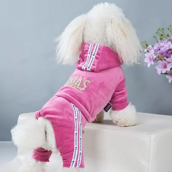 2020 Nové Sametové Pet Pes s Kapucí Čtyři-legged Kombinézy pro Psy Podzim Zima Štěně Oblečení Kostým pro Volný čas Yt 20E