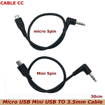 30cm Micro USB, mini USB jack 90 ° 3,5 mm audio kabel, konektor 3,5 konektor sluchátek MP3, MP4 telefon, audio kabel adaptéru