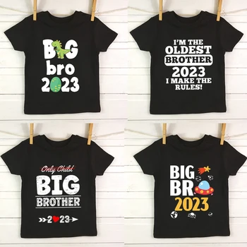 Velký Bratr 2023 Děti T-Shirt Baby Oznámení Košile Srovnal Až Brácho 2023 Tričko Baby Oznámení Batole Top Drop Loď