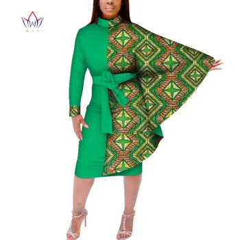 Módní Podzim Africké Ženy Bat Rukáv Šaty Tradiční Africké Vosk Tisk Košili Patchwork Šaty pro Ženy Vestidos WY385