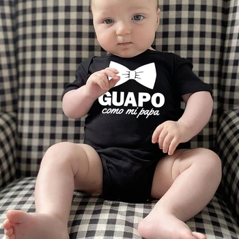 Vtipné Španělské Kojenecké Novorozence Plazí Rompers Guapo Como Mi Papa Boys Baby Neformální Obleky Oblečení Oblečení Nový Táta Nejlepší Dárky