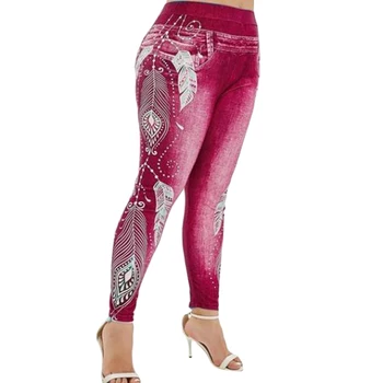 Ženy Vysokým Pasem Kalhoty Džíny 3D Tištěné Fitness Legíny Zeštíhlující Legíny Tištěné Denim Jeans Legíny Kapsy