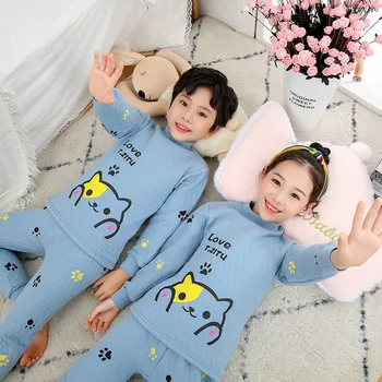 Teplé Tlusté Děti Pyžama Soupravy Podzim Zimu Nové Oblečení Pro Volný Čas Chlapci Dívky Cartoon Tisk Sleepwear Oblek Dětské Oblečení Ležérní Pyžama