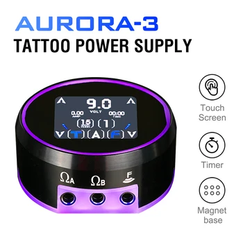AURORA 3 Tetování Napájení LCD Dotykový Displej Plné RGB Barevné Světlo pro Cívky A Rotační Tetování Zbraň Stroj s USA/EU Adaptér