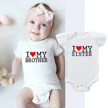 Dvoulůžkový Oblečení mám Rád Svou Sestru Bratr Novorozené Krátký Rukáv Bavlna Twin Oblečení pro novorozené Chlapce a Dívky Letní Oblečení