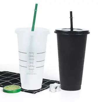Módní Design v Černé, Bílé 710ml Kávy Slámy Pohár S Víkem Opakovaně Přenosný Plastový Pohárek Nové Pít Mléko Hrnek Pro Mladé Lidi