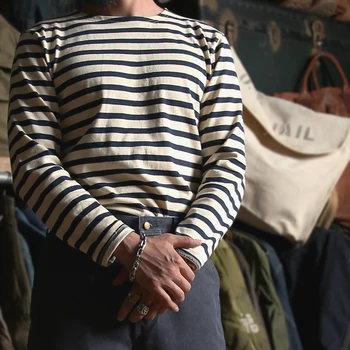 Bronson Breton Stripe Košile S Dlouhým Rukávem Vintage Muži Francouzský Mořeplavec, Námořní T-Shirt