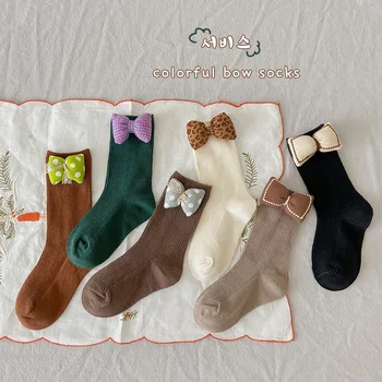 3ks/Set Dítě Girl Ponožky, Luky Koleno Ponožky Děti Žebrované Sox Bavlny Pro Batole Princezna Sokken španělský Podzim Zimní Doplňky