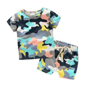 2022 nový kluk kamufláž Letní oblečení sady Elastická síla, T-košile+šortky dětské dětské dvoudílné oblek dětské oblečení bosudhsou