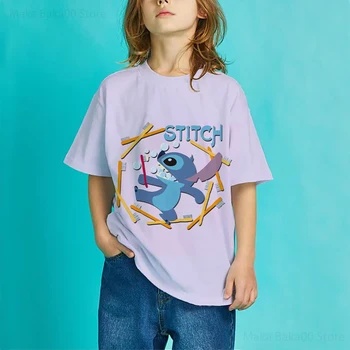 Roztomilé Dítě Dívka Krátký Rukáv T-Shirt Děti V Létě Disney Stitch Tisk Top Děti Dívky Oblečení, Děti, Roztomilý Svetr Casual